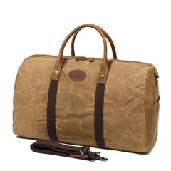 Casual Khaki Waxed Canvas Mens Weekender Bag Travel Canvas Duffle Bag for Men - iwalletsmen