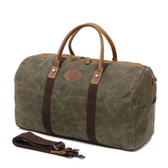 Casual Khaki Waxed Canvas Mens Weekender Bag Travel Canvas Duffle Bag for Men - iwalletsmen