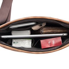 Casual Leather Brown Mens Vertical Side Bag Vertical Messenger Bag Shoulder Bags For Men - iwalletsmen