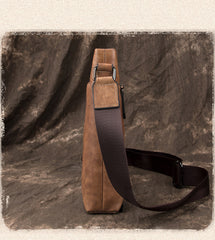 Casual Leather Brown Mens Vertical Side Bag Vertical Messenger Bag Shoulder Bags For Men - iwalletsmen