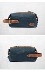 Waxed Canvas Leather Men's Clutch Purse Navy Blue Casual Clutch Bag Hand Bag For Men - iwalletsmen
