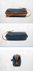 Waxed Canvas Leather Men's Clutch Purse Navy Blue Casual Clutch Bag Hand Bag For Men - iwalletsmen