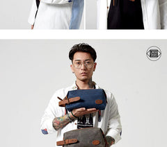 Waxed Canvas Leather Men's Clutch Purse Navy Blue Casual Clutch Bag Hand Bag For Men - iwalletsmen