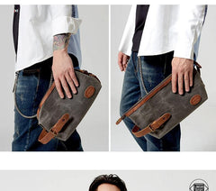 Waxed Canvas Leather Men's Clutch Purse Navy Blue Casual Clutch Bag Hand Bag For Men - iwalletsmen