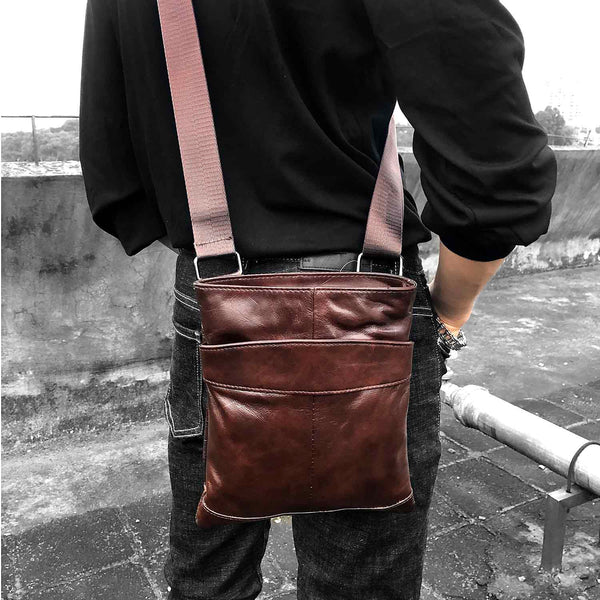Casual Brown LEATHER MENS SMALL VERTICAL Postman BAG Brown SIDE BAGS Cool COURIER BAG MESSENGER BAG FOR MEN - iwalletsmen