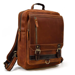 Casual Brown Mens Leather Large School Backpack Satchel Backpack Computer Backpack For Men - iwalletsmen