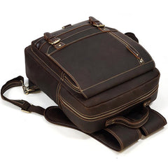 Casual Brown Mens Leather Large School Backpack Satchel Backpack Computer Backpack For Men - iwalletsmen