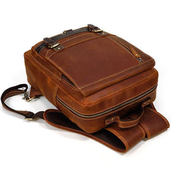 Casual Brown Mens Leather Large School Backpack Satchel Backpack Computer Backpack For Men - iwalletsmen