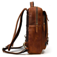 Casual Brown Mens Leather Large School Backpack Satchel Backpack Computer Backpack For Men - iwalletsmen