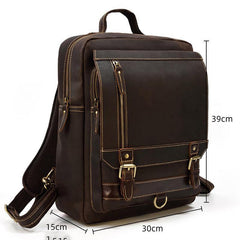 Casual Brown Mens Leather Large School Backpack Satchel Backpack Computer Backpack For Men - iwalletsmen