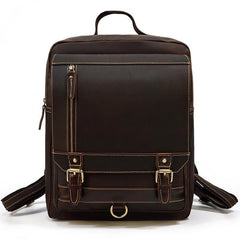 Casual Brown Mens Leather Large School Backpack Satchel Backpack Computer Backpack For Men - iwalletsmen