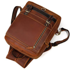 Casual Brown Mens Leather Large School Backpack Satchel Backpack Computer Backpack For Men - iwalletsmen