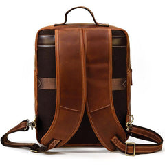 Casual Brown Mens Leather Large School Backpack Satchel Backpack Computer Backpack For Men - iwalletsmen