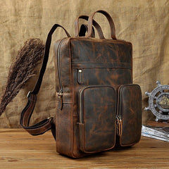 Casual Coffee Men's 15 inches Leather Laptop Backpack Computer Backpack School Backpacks For Men - iwalletsmen