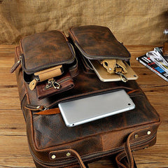 Casual Coffee Men's 15 inches Leather Laptop Backpack Computer Backpack School Backpacks For Men - iwalletsmen