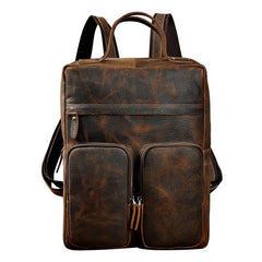 Casual Coffee Men's 15 inches Leather Laptop Backpack Computer Backpack School Backpacks For Men - iwalletsmen