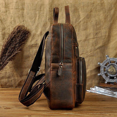 Casual Coffee Men's 15 inches Leather Laptop Backpack Computer Backpack School Backpacks For Men - iwalletsmen