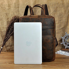 Casual Coffee Men's 15 inches Leather Laptop Backpack Computer Backpack School Backpacks For Men - iwalletsmen