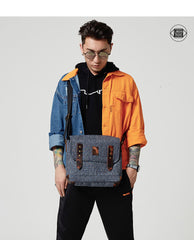 Casual Gray Oxford Cloth Mens Ancient Side Bag Messenger Bags Ancient Red Oxford Cloth Courier Bag for Men - iwalletsmen