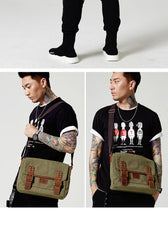 Black Canvas Leather Mens Side Bag Messenger Bags Army Green Canvas Courier Bag for Men - iwalletsmen
