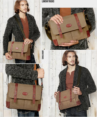 Casual Canvas Leather Mens Khaki Side Bag Messenger Bag Black Canvas Courier Bag for Men - iwalletsmen