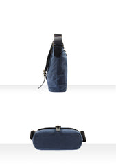 Vertical Waxed Canvas Leather Mens Gray Side Bag Messenger Bags Blue Waxed Canvas Courier Bag for Men - iwalletsmen