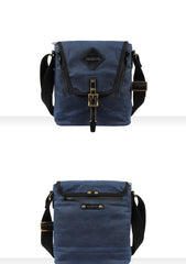 Vertical Waxed Canvas Leather Mens Gray Side Bag Messenger Bags Blue Waxed Canvas Courier Bag for Men - iwalletsmen