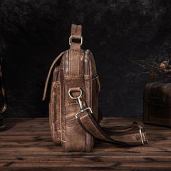 Brown LEATHER MENS Vertical SIDE BAG Small COURIER BAG Vertical Handbag MESSENGER BAG FOR MEN - iwalletsmen