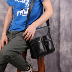 Casual Black LEATHER MENS 8 inches Vertical Messenger bag Black SIDE BAG Shoulder Bag Courier BAG FOR MEN - iwalletsmen