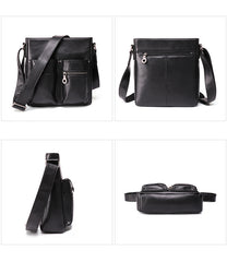 Casual Black LEATHER MENS 8 inches Vertical Messenger bag Black SIDE BAG Shoulder Bag Courier BAG FOR MEN - iwalletsmen