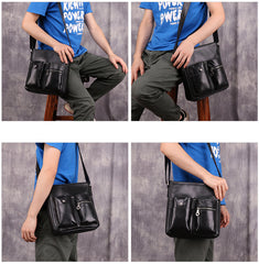 Casual Black LEATHER MENS 8 inches Vertical Messenger bag Black SIDE BAG Shoulder Bag Courier BAG FOR MEN - iwalletsmen