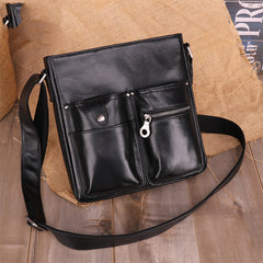 Casual Black LEATHER MENS 8 inches Vertical Messenger bag Black SIDE BAG Shoulder Bag Courier BAG FOR MEN - iwalletsmen