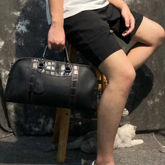 Casual Black Leather Men's 13 inches Overnight Bag Small Travel Bag Luggage Weekender Bag For Men - iwalletsmen