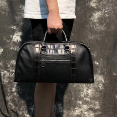 Casual Black Leather Men's 13 inches Overnight Bag Small Travel Bag Luggage Weekender Bag For Men - iwalletsmen