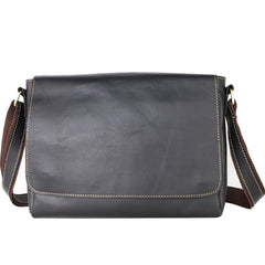 Cool Black Leather Mens 10 inches Courier Bags Coffee Brown Messenger Bags Postman Bag For Men - iwalletsmen