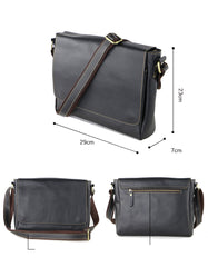 Cool Black Leather Mens 10 inches Courier Bags Coffee Brown Messenger Bags Postman Bag For Men - iwalletsmen