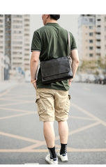 Cool Black Leather Mens 10 inches Courier Bags Coffee Brown Messenger Bags Postman Bag For Men - iwalletsmen