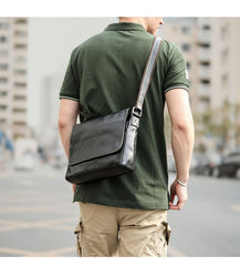 Cool Black Leather Mens 10 inches Courier Bags Coffee Brown Messenger Bags Postman Bag For Men - iwalletsmen