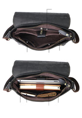 Cool Black Leather Mens 10 inches Courier Bags Coffee Brown Messenger Bags Postman Bag For Men - iwalletsmen