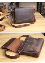 Cool Black Leather Mens 10 inches Courier Bags Coffee Brown Messenger Bags Postman Bag For Men - iwalletsmen