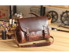 Vintage Dark Brown Leather Mens 14 inches Briefcase Black Work Briefcase Handbag For Men - iwalletsmen