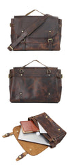 Vintage Dark Brown Leather Mens 14 inches Briefcase Black Work Briefcase Handbag For Men - iwalletsmen
