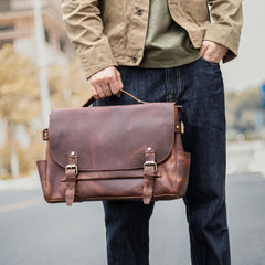 Vintage Dark Brown Leather Mens 14 inches Briefcase Black Work Briefcase Handbag For Men - iwalletsmen
