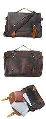 Vintage Dark Brown Leather Mens 14 inches Briefcase Black Work Briefcase Handbag For Men - iwalletsmen