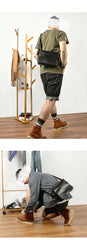 Cool Black Leather Mens Small Courier Bags Black Messenger Bags Brown Postman Bags For Men - iwalletsmen