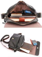Cool Black Leather Mens Small Courier Bags Black Messenger Bags Brown Postman Bags For Men - iwalletsmen