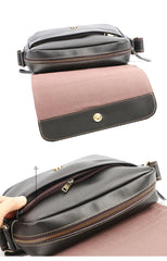 Cool Black Leather Mens Small Courier Bags Black Messenger Bags Brown Postman Bags For Men - iwalletsmen