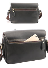 Cool Black Leather Mens Small Courier Bags Black Messenger Bags Brown Postman Bags For Men - iwalletsmen