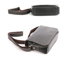 Cool Black Leather Mens Small Courier Bags Black Messenger Bags Brown Postman Bags For Men - iwalletsmen