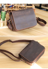 Cool Black Leather Mens Small Courier Bags Black Messenger Bags Brown Postman Bags For Men - iwalletsmen